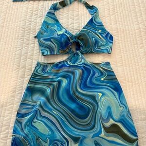 Amazon Blue Swirl Backless Dress